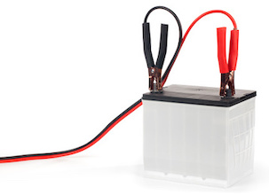 "Battery with jumper cables attached, isolated on white.Please also see:"